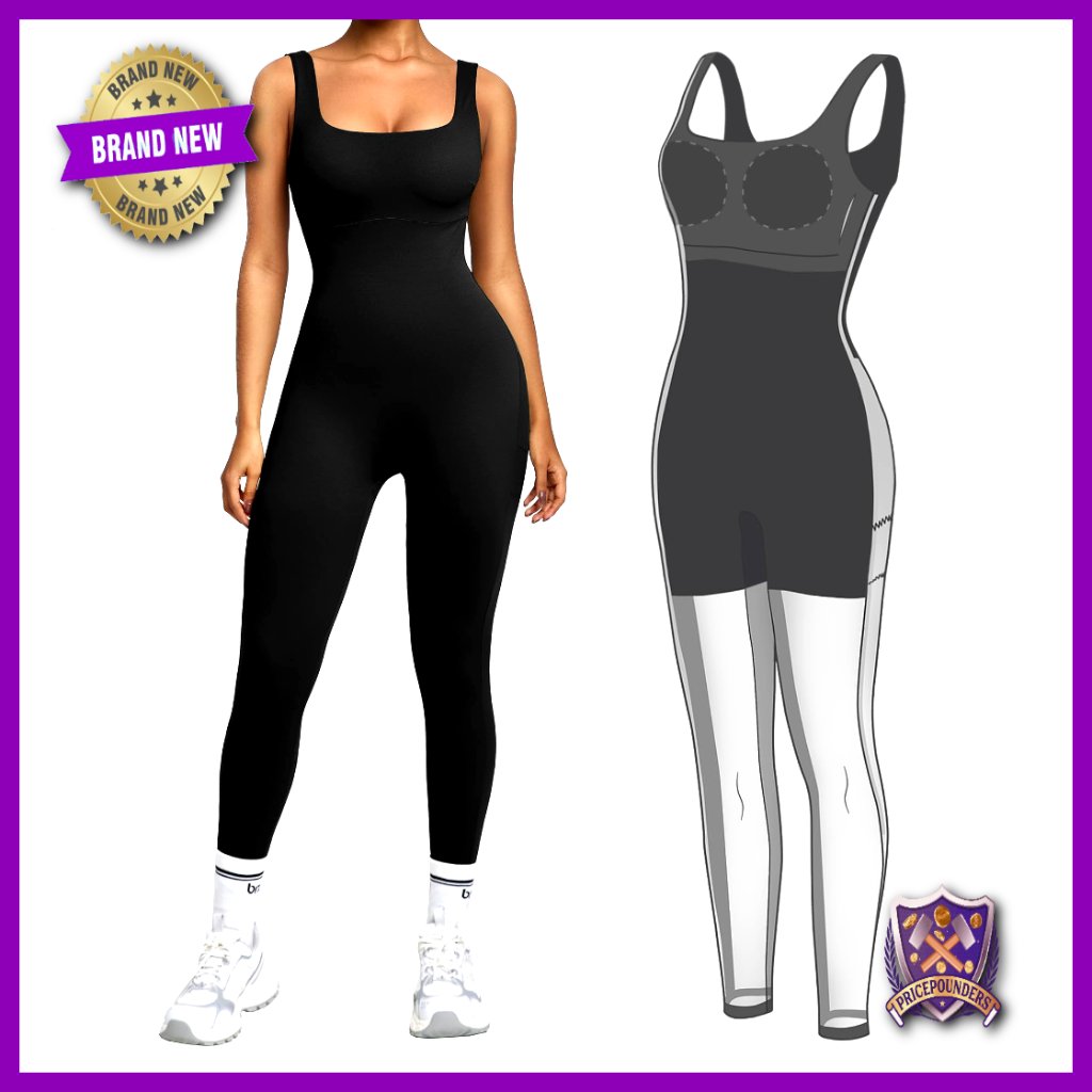 Sleeveless Jumpsuit With Built-In Bra & Tummy Control, Square Neck